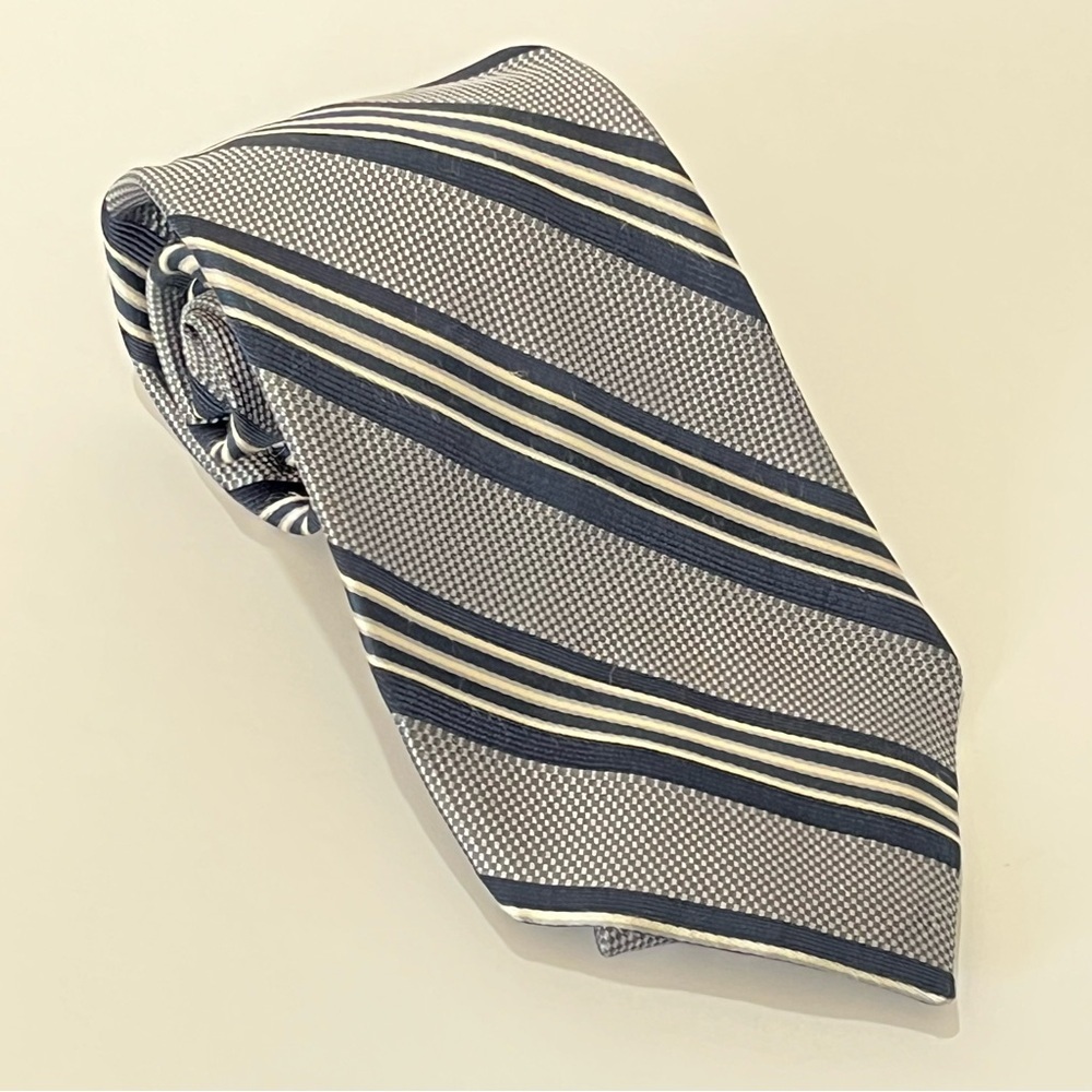 Boulevard Club Silk Tie Blue White Stripe 4” Wide Classic Business Wedding Guest